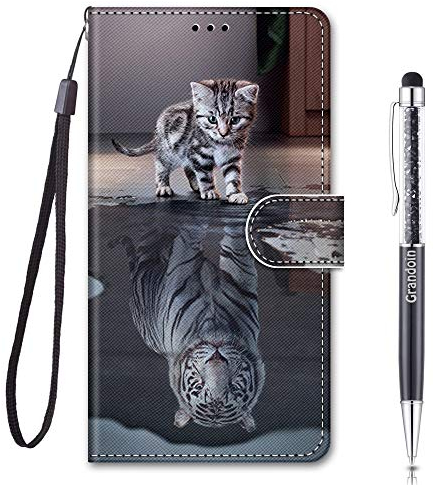 Grandoin Kompatibel mit Redmi 9A Hülle, Handyhülle im Brieftasche-Stil, Handytasche PU Leder Flip Cover 3D Bunte Muster Book Hülle Case Schutzhülle für Xiaomi Redmi 9A (Katzentiger)