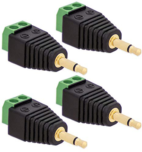4X Klinken Stecker 3,5 mm Adapter > Terminal Block 2-Pin Schraub Klemmen Vergoldet