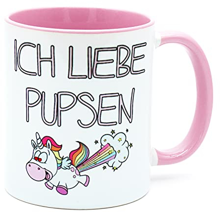 Ich Liebe Pupsen Einhorn Tasse Rosa Unicorn Becher Büro Arbeit Süße Einhorntasse Arbeitskollegin Frau Kollegin Freundin lustig Bürotasse Geschenk Einhornpups Spruch verrrückt Einhörner Keramik 330 ml