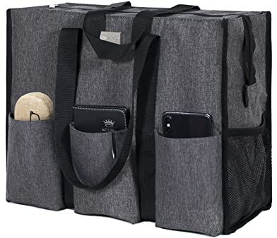 TOPDesign Utility Water Resistant Tote Bag with 13 Exterior & Interior Pockets, Top Zipper Closure & Thick Bottom Support, for Working Women, Teachers, Nurses, Accountants (Grey)