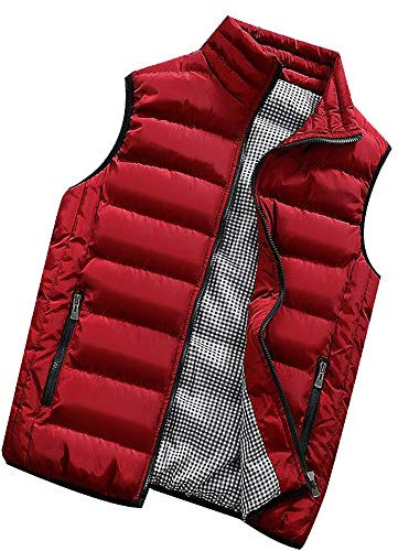 Men's Winter Vest with Stand-Up Collar Pockets Outdoor Sports Padded Quilted Body Warmer Light Weight Puffer Vest Warm Gilet Windproof Sleeveless Jacket for Hiking Vest, red, XXL