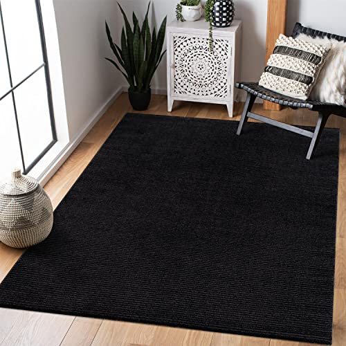 carpet city Teppich Wohnzimmer Modern - Einfarbig, Schwarz - 120x160 cm- Flachflor-Teppiche Schlafzimmer - Hochtief-Effekt/ 3D-Optik - Streifen-Muster - Wohnzimmerteppiche Kurzflor
