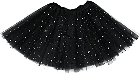 Ksnnrsng Damen Tüllrock Tütü Rock Minirock Star Pailletten Ballettrock Dehnbaren Tutu Rock Erwachsene (Schwarz)