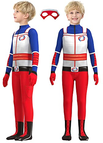 Hislovy Kinder Superheld Kostüm Superhero Costume Verkleidung Cosplay mit Augenmaske für Karneval Halloween Party Weihnachten(Label 130/EU 122-128, Rot)