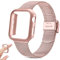 Yisica Cinturino per Apple Watch 40mm 44mm, Custodia Rigida Protettivo Cover, Cinturini in Acciaio Inossidabile Maglia Metallo Milanese per iWatch SE/6/5/4 (Oro Rosa & Cinturino Rosa)