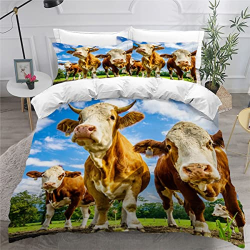 Milchkühe bayerische Betriebe Bettwäsche 135x200 Kinder Bettwäsche-Set 3D Druck Jungen Mädchen Bettbezug mit Reißverschluss Weich Mikrofaser Kinderbettwäsche Bettbezüge mit 2 Kissenbezug 80x80cm