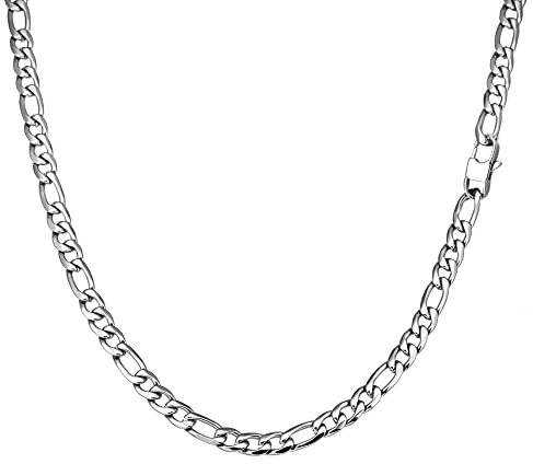 Speroto 6mm/10mm Figaro Chain Mens Necklace - Stainless Steel Jewellery Silver/Gold/Black Plated - Cuban Link Chain Necklace for Men Boys Women 20 22 24 Length