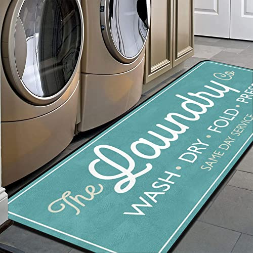 REYUN Bauernhaus-Waschraum-Teppich, Läufer, rutschfest, maschinenwaschbar, Teppiche, Waschdekoration für Küche, Bad, Waschraum (grün, 182,9 x 61 cm)