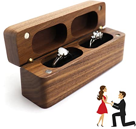 JUZICHEN Walnuss Ring Box, Kleine Ringschatulle, Schmuckkästen für Ring, Verlobungsring Box Walnuss, Holz Ring Box, Geeignet für Heiratsanträge, Verlobungen, Hochzeiten, Urlaubszeremonien (Modell A)