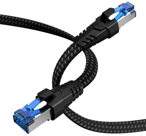 Nixsto Cable Ethernet 2 metros, Cat 8 40Gbps 2000MHz Alta Velocidad Cable de Red, Plano RJ45 Gigabit Cable Lan, Corto Trenzado de Nylon Cable Internet, Compatible con Cat9/Cat8/Cat7/Cat6/Cat5e