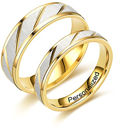 Personalisierte Ring für Paar Doppel Farbe Streifen Muster Ringe Innen Können Eingraviert Individuelles Versprechen Hochzeit Engagement Ringe Titan Stahl 6MM 4MM 6-13 # (Stripe-6MM/4MM, 1 PAIR)