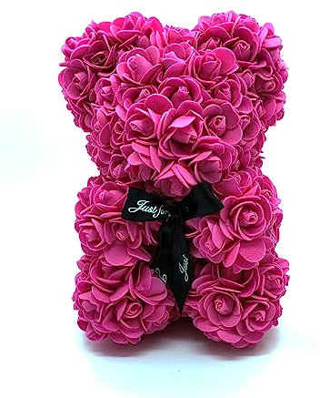 Amtang Rose Flower Bear Artificial Flower Hand Made Bear For Valentine's Day Birthdays Romantic Weddings Christmas Rose Gifts (25cm Rose Red)