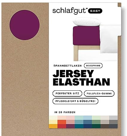 Schlafgut Easy Jersey Elasthan Boxspring Spannbettlaken 140x200 bis 160x220 Purple Deep, Spannbetttuch aus superweicher Baumwolle mit Elasthan