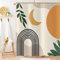 Hnmdmyi Duschvorhang Boho 180x200, Mid Century Abstrakt Blatt Bogen Sonne Mond Beige Badewanne Vorhang Modern Minimalistisch Geometrisch Ästhetisch Kunst Wasserdicht Stoff Waschbar Badevorhang
