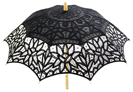 misppro 96cm Lace Embroidered Sun Shade Parasol Wedding Bride Bridesmaid Umbrella Prop - Black, 96cm