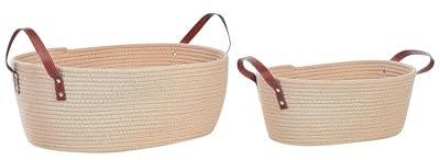 Aufbewahrungskorb 2er Set Baumwolle beige handgemacht mit Griffen Gissar