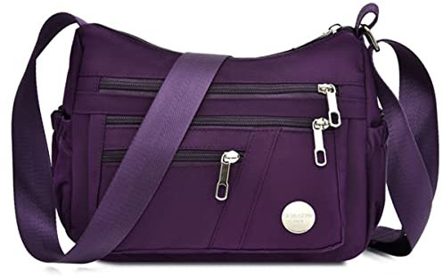 HERCMNOY Crossbody-Tasche für Damen, wasserdicht, Reise-Umhängetasche, Kuriertasche, Nylon-Geldbörse, Handtasche, violett, 28cm*11cm*22cm