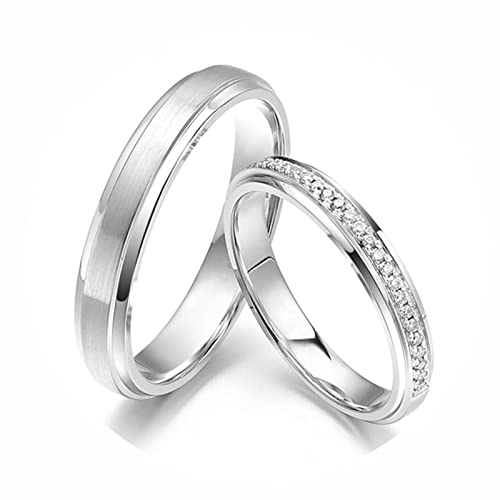 AMDXD 950 Platin Ringe Diamant 0.1ct, Preis für 2 Diamantring Matte Design Hochzeitsring Trauringe, Damen 53 & Herren 54, Echt Gold Schmuck