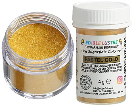 Sugarflair Pastel Gold Edible Lustre Dust (E171 Free), Add a Lustrous Shine to Cakes or Decorations. Brush On or Add Rejuvenator to Create Eye-Catching Edible Paint - 4g