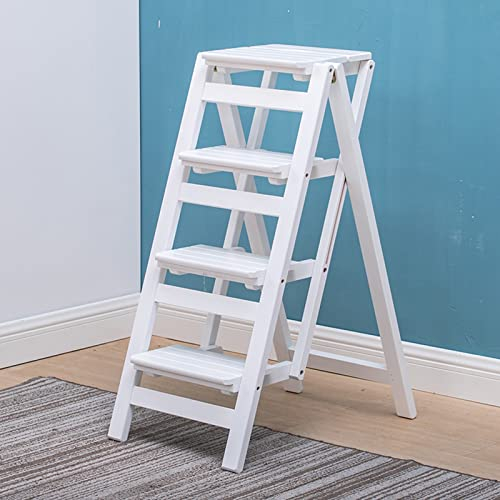 Tragbare klappbare 4-Stufen-Holzleiter, multifunktionaler Blumenständer für den Innenbereich, Tritthocker, Küche, Badezimmer, Innen- und Außenbereich, Blumenständer, Pflanzenständer