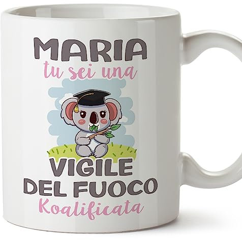 Mugffins Tazza Personalizzata in ceramica per VIGILE DEL FUOCO donna 11 oz / 350 ml - In italiano - Koalificati Personalizzati - Idea regalo per compleanno, anniversario, natale, laurea