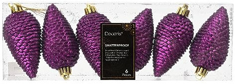Kaemingk Christbaumschmuck Zapfen Kunststoff 8cm x 6 Stück Weihnachtskugeln Christbaumkugeln Violett Purpur - Lavendel
