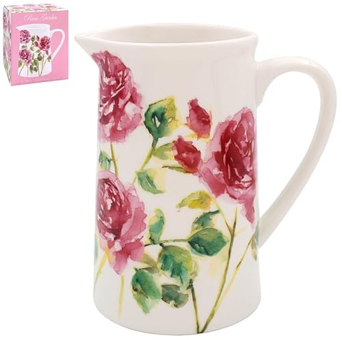Rose Garden Ceramic Water Serving Jug Decorative Vase Floral Design Roses Flower
