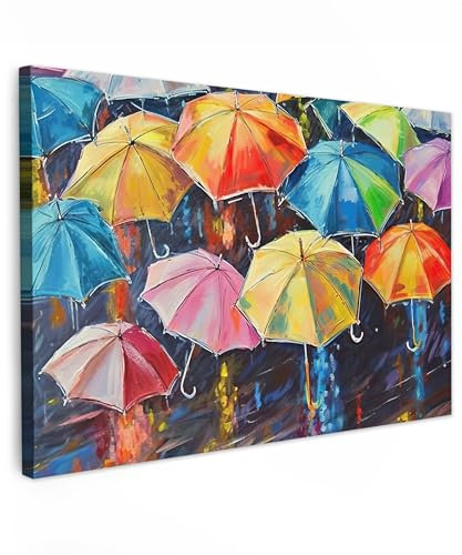 MuchoWow© Wandbilder 60x40 cm Wohnzimmer Wanddeko Schlafzimmer Zimmerdeko Fotowand Zimmer Deko Wand Dekoration Wall Art Kunstdruck - Bunt - Regenschirme - Malerei - Kunst - Regenbogen