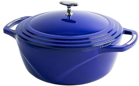 Lodge USA Enamel 6 Qt Enameled Cast Iron Dutch Oven - Cast Iron Cookware - Dutch Oven Pot with Lid - Smoothing Sailing Color - 6 Qt Capacity