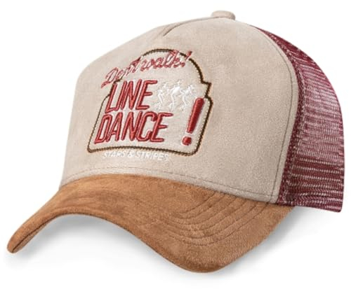 STARS & STRIPES Western-Mode Trucker Cap LINE Dance Bordeaux – 3-Farbig mit 3D-Bestickung & Wildlederoptik | Verstellbare Snapback-Cap