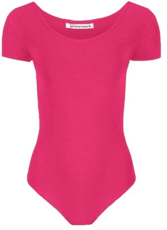 janisramone Girls Gymnastics Leotard Short Sleeve Bodysuit Kids Stretchy Skinny Plain Microfibre Ballet Dance Wear
