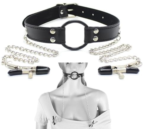 Adjustable Nipple Clamps Chain SM Mouth Gag Non-Piercing Decorative Clips | Mouth gag with nipple clamp flirting games fetish sex toys add fun for Couples Play Non-Piercing Nipple Pleasure Gear