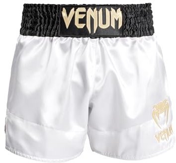 Venum Herren Classic Muay Thaibox Shorts, Weiß/Gold/Schwarz, XXL Slim Kurz EU