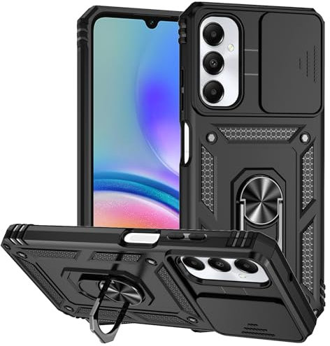 XINYEXIN Case for Samsung Galaxy A05s with Sliding Camera Cover Ring Holder Magnetic Kickstand Shockproof Heavy Duty Protective Outdoor Armor Case - Black