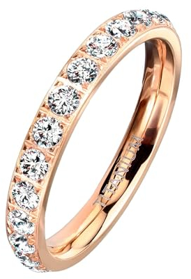 Taffstyle Damen Band Ring Edelstahl Bandring Damenring Trauring Verlobungsring Fingerring Titan Designer Verlobungsring Ehe Fingerring mit kleinen Kristallen Ewigkeitsring Rosegold Größe 46 (14.6)