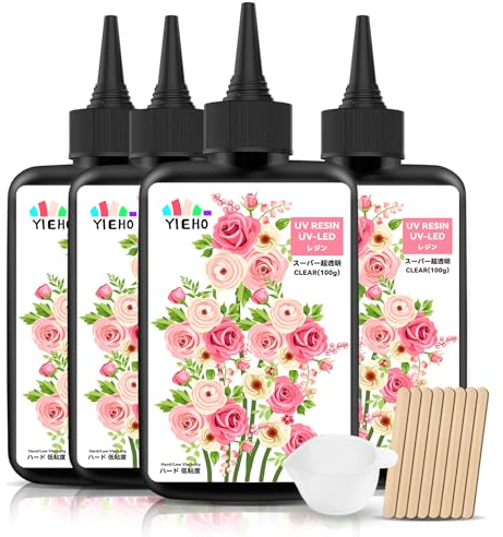 YIEHO UV Harz klar, 400g UV Resin hart Kristallklares Transparent UV Epoxidharz Resin uv für Schmuck Herstellung DIY Handwerk