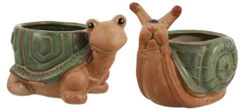 2st Schnecken Schildkröte Blumentopf Blumenerde Torffrei Indoor Plants Vase Vintage Mini Vase Desktop Schildkröte Blumentopf Mini Blumentopf Keramik Schreibtisch Büro Sukkulenten