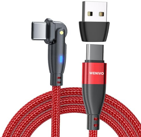 2m 100w/60w 180 Rotating Super-Fast 2 in 1 USB A Type C to Type C Fast Charger Charging Data Cable Cord Lead Nylon 20V/3A PD Compatible with iPhone 15 Pro,iPad,MacBook,Samsung,Laptop,Switch,PS5 (60W)