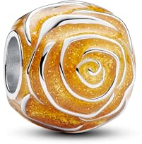 PANDORA Moments Gelbe Blühende Rose Charm aus Sterling Silber, Kompatibel Moments Armbändern, 793212C02