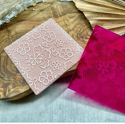 Lace Cookie Stamp Fondant Embosser with Square Cookie Cutter