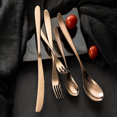Vajilla Juego de Cubiertos de Acero Inoxidable Chapado en 20 Piezas, Juego de Cubiertos Dorados, Juego de Cubiertos de Cocina para 4 Personas, Servicio de Cena Listo para lavavajillas