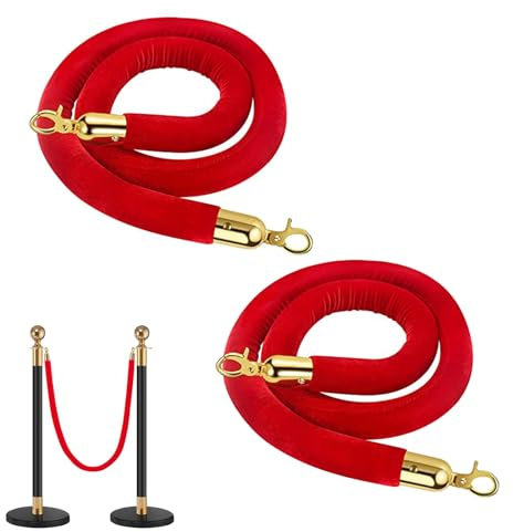 JINGHANGER 2 pièces Velours Corde de Barrières Barrier Ropes Barrière Corde Rouge Corde Barrière de Contrôle de Foule Séparation Épaisse de File d’Attente 150cm