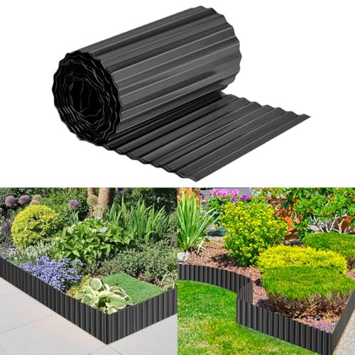 Bordure de jardin en métal ondulé de 20,3 cm x 6,1 m – Bordure de pelouse – Bordure galvanisée pour parterres de fleurs, plantes, allées – Noir