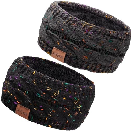 DRESHOW Women Warm Knitted Headband Cold Winter Ear Warmer Elastic Crochet Head Wraps Thick Fleece Lining Hair Bands