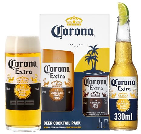 Corona Beer Gift Set - 330ml Bottle of Premium Corona Extra and Branded Glass, Perfect Mens Gifts, Lager Gift Set for Him, Beer Gifts for Men, Birthday, Fathers Day