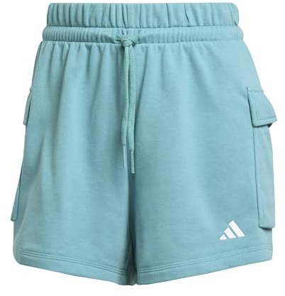 adidas Women's Essentials Small Logo French Terry Cargo Shorts, Powder Teal/White, M