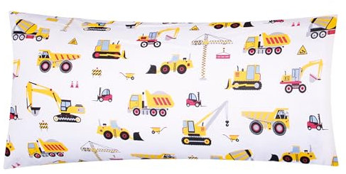 1 x Kissenbezug in 40x80 cm Renforcé 100% Baumwolle - Bagger, Baufahrzeuge, Kräne - Kopfkissen-Bezug, Kissenhülle, Dekokissenbezug, Kinder (1-Stück EW-Bagger 40x80)