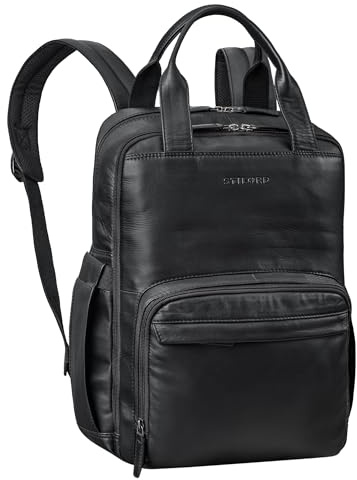 STILORD Niall Echtleder Laptop Rucksack 15 Zoll - Stilvoller Business Backpack für Herren und Damen, Perfekt für Arbeit, Uni und Reisen - Lederrucksack mit Henkel Griff Farbe:schwarz