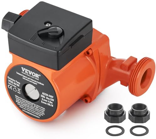 VEVOR Pompa di Circolazione per Acqua Calda, LPS25-4S-180, Pompa di Riscaldamento ad Alta Efficienza 3 Velocità, 50 L/min 220 V 72 W Altezza di Scarico Max 4 m per Impianto di Riscaldamento dell'Acqua