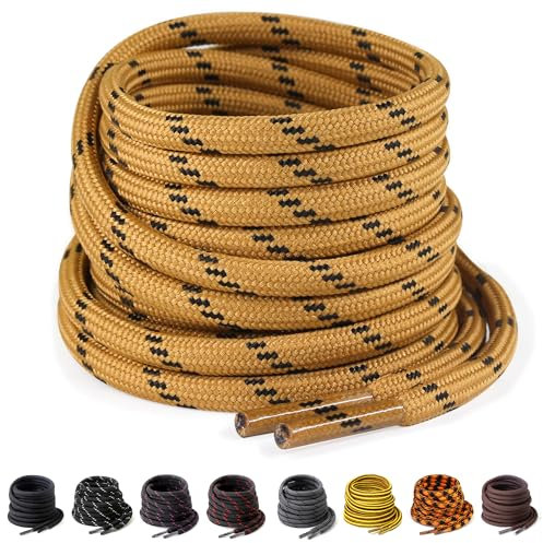 Yusimu Lacci Scarpe 4,5 mm – Stringhe Rotonde Extra Resistenti & Durevoli per Stivali da Lavoro/Scarponi da Trekking/Scarpe di Sicurezza,Giallo/Nero, 120 cm - 1 Paio